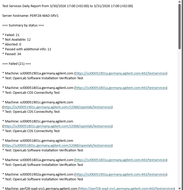 Figure 10. Test Services daily report sent via notifications
