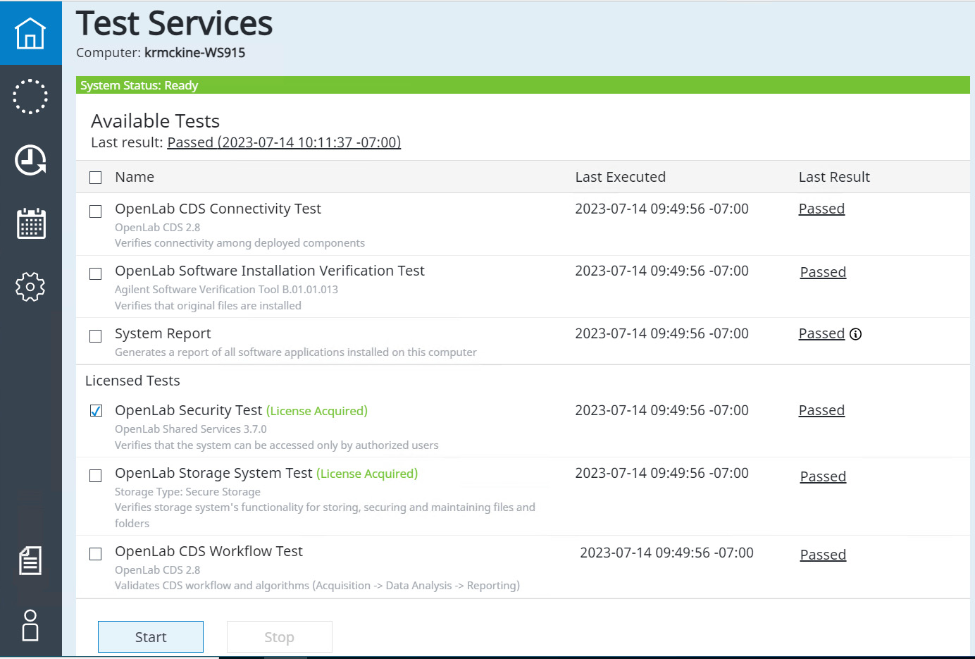 Figure 2. Start tests from the home page