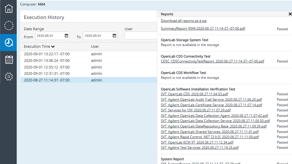 Figure 5. Available reports for selected test